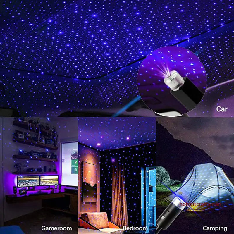 Car Star Ceiling Light: Mini USB Galaxy Projector, Adjustable, No Install