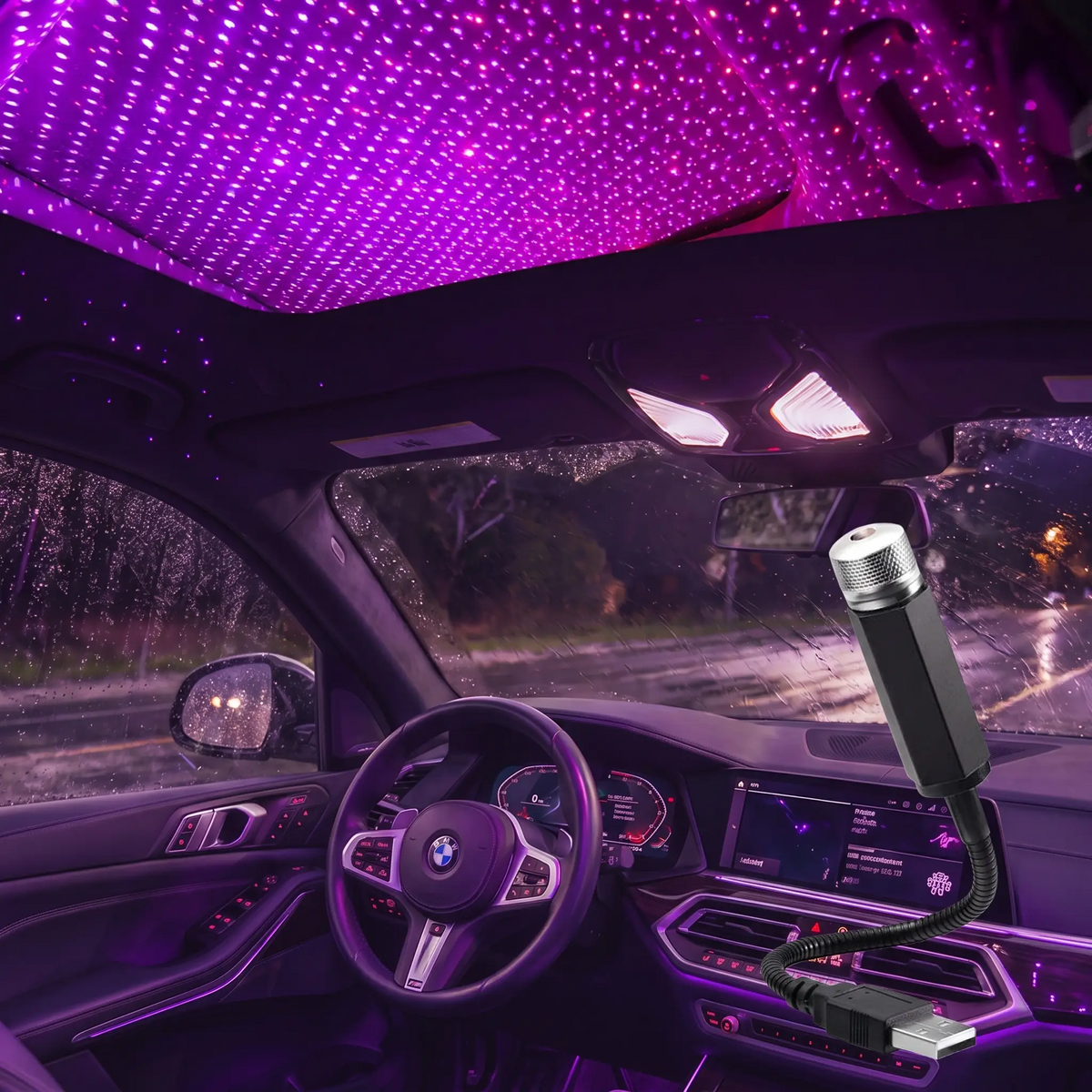Car Star Ceiling Light: Mini USB Galaxy Projector, Adjustable, No Install